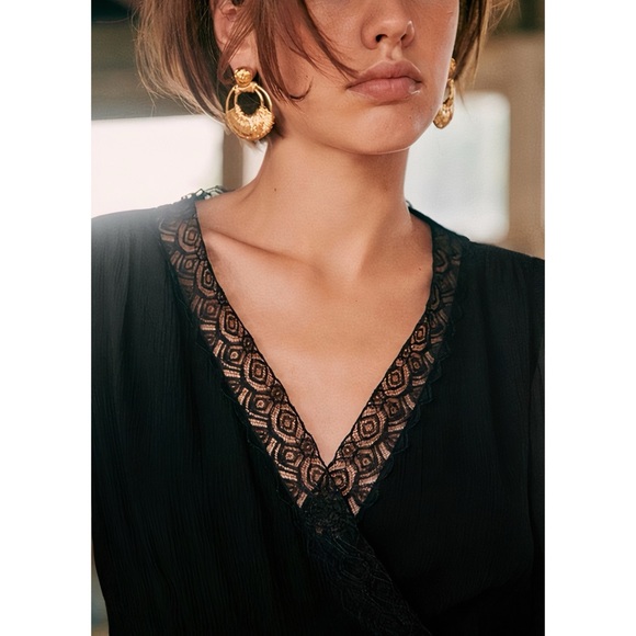 NWOT Sezane Midi Silk Long-Sleeve Tulipe Wrap Dress - Picture 3 of 6